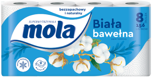 Obrazek Papier toaletowy MOLA Biała Bawełna 2w worek 56 rolek