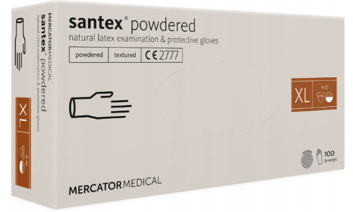 Obrazek Rękawice lateksowe Santex XL pudrowane białe 100 sztuk