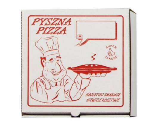 Obrazek Pudełko na pizzę "Pyszna Pizza"  26x26x4 białe kwadratowe 100szt.