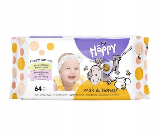 Obrazek Chusteczki nawilżane Happy MILK & HONEY 64szt.